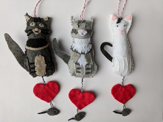 Personalized Stuffed Cat Ornament with Heart/ Customized Cat Plush Ornament with Heart