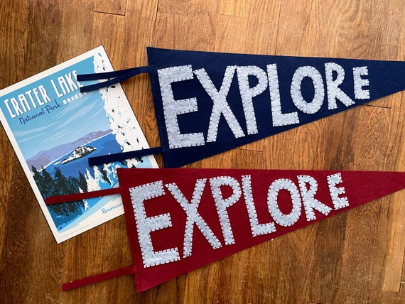 Simple Explore Maroon and Navy Felt Pennant -  24" x 9"