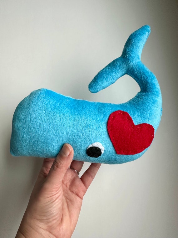 Stuffed Whale Plush with Super Soft Fabric, Big Felt Eyes, and Hand-Stitched Heart