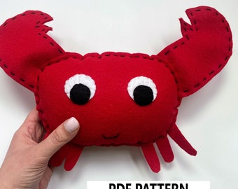 PDF Pattern - Felt Happy Crab Stuffed Animal