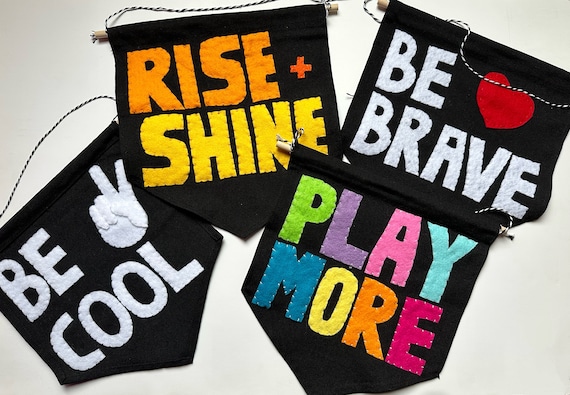 Positive And Happy Felt Motto Banners -  11.5" x 11"