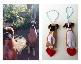 Personalized Stuffed Dog Ornament with Heart/ Customized Dog Plush Ornament with Heart