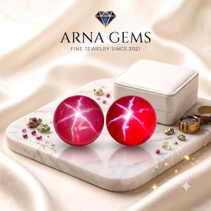 Natural 6.30 Ct Burma Star Ruby Pair Certified Deep Red 6-Ray Cabochon Matching Gemstones for Earrings & Ring