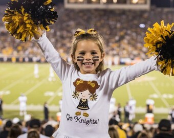 Girls Personalized School Team Spirit Cheerleader Applique Embroidered White Ruffle Shirt or Bodysuit
