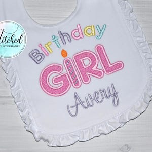 Birthday Girl applique bib First Birthday white ruffled or plain smash cake outfit prop personalized monogrammed with name