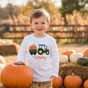 Pumpkin Tractor Applique Fall Shirt Embroidered Halloween Thanksgiving Brown Shirt or Bodysuit image 8