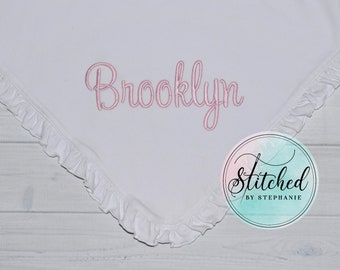 Baby girl ruffled blanket pink or white personalized with name or monogrammed baby shower gift crib stroller blanket