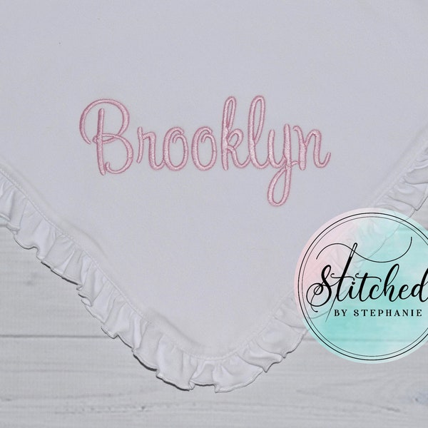 Baby girl ruffled blanket pink or white personalized with name or monogrammed baby shower gift crib stroller blanket