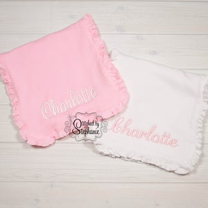 Baby girls personalized ruffled burp cloth white name embroidered monogrammed personalized baby shower gift image 4