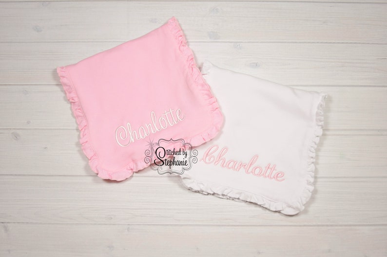 Baby girls personalized ruffled burp cloth white name embroidered monogrammed personalized baby shower gift image 4