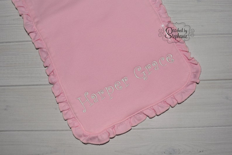 Baby girls personalized ruffled burp cloth white name embroidered monogrammed personalized baby shower gift image 3