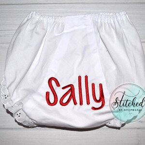 Baby girl Christmas red personalized name bloomers monogrammed eyelet ruffle panties diaper cover baby shower gift