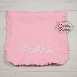 Baby girls personalized ruffled burp cloth white name embroidered monogrammed personalized baby shower gift image 2