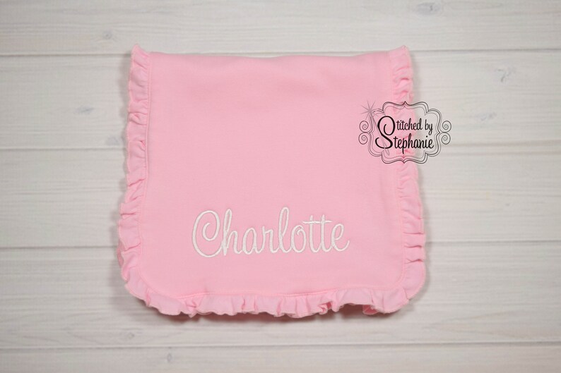Baby girls personalized ruffled burp cloth white name embroidered monogrammed personalized baby shower gift image 2