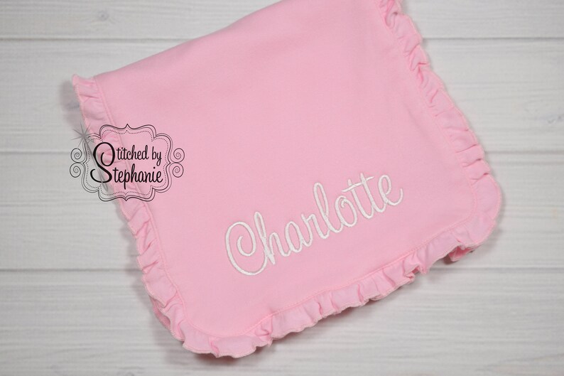 Baby girls personalized ruffled burp cloth white name embroidered monogrammed personalized baby shower gift image 1