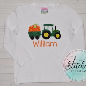 Pumpkin Tractor Applique Fall Shirt Embroidered Halloween Thanksgiving Brown Shirt or Bodysuit image 11