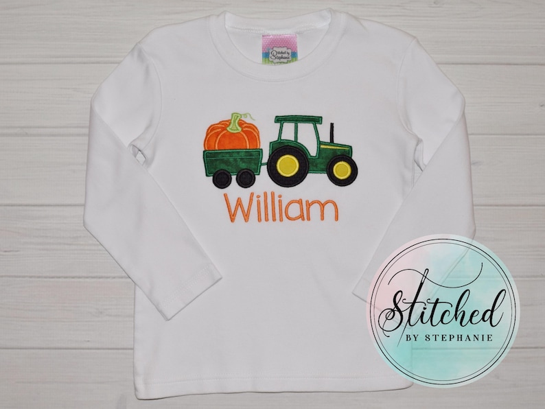 Pumpkin Tractor Applique Fall Shirt Embroidered Halloween Thanksgiving Brown Shirt or Bodysuit image 11