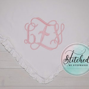 Baby girl ruffled blanket pink or white monogrammed initials personalized name baby shower gift crib stroller blanket