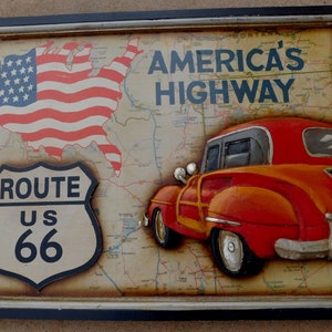 Jahrgang Route 66 Oldtimer-Bild 3-d-Wall Plaque Karte Americana