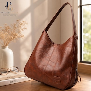 Vintage Schultertasche aus PU-Leder, weiche Hobo-Tasche, große, lässige Handtasche für Damen, Alltags-, Arbeits- und Reisetasche