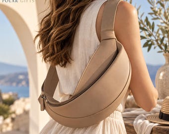 Genuine Leather Sling Bag, Crescent Crossbody Belt Bag, Adjustable Hobo Bag