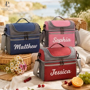 Personalized Insulated Lunch Bag, Custom Name Lunch Tote, Double Compartment Cooler Bag, Work School Picnic Meal Prep Bag
