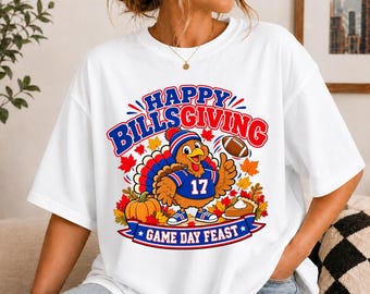 Happy BillsGiving Turkey Football Tee, Turkey Josh Allen Graphic Shirt, Football Thanksgiving T-Shirt, Buffalo Game Day Fan Gift