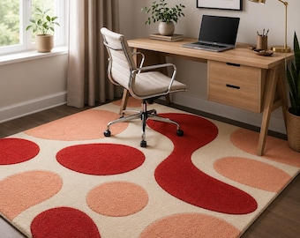 Tappeto moderno astratto color pesca rossa, decorazione per pavimento con motivi organici a macchia
