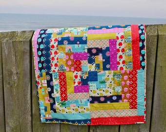 Patchwork Lap Quilt or Sofa Throw Minky Backed Cotton + Steel Fabrics