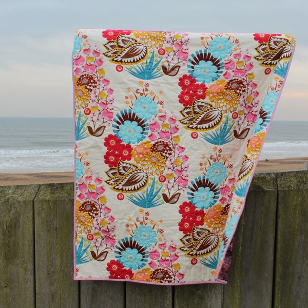 Bright Boho Liberty Lap Quilt o Divano Throw Traditional Quilt Design Trapuntato a mano Anna Maria Horner Tessuto