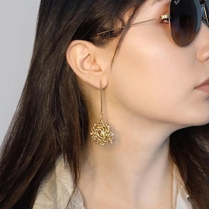 Handmade Wire Nest Earrings with Beads | Gold-Tone Wire Crochet Dangle Earrings | Unique Textured Jewelry |