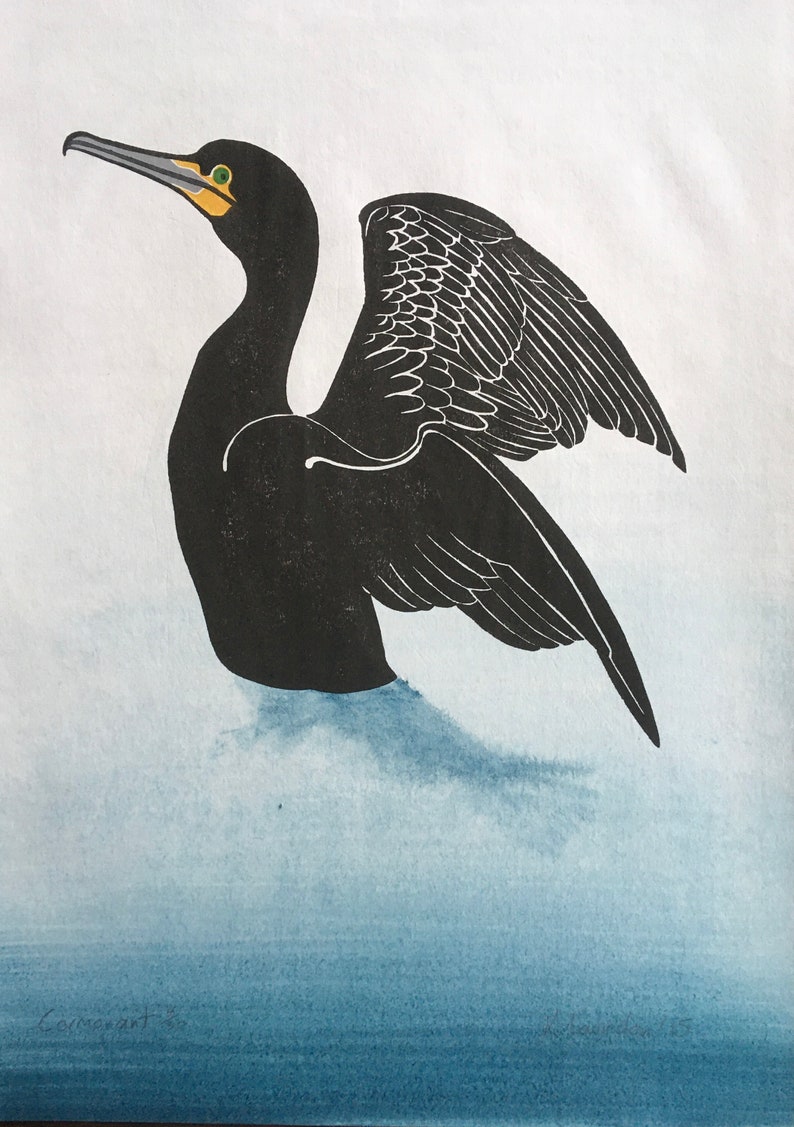 woodcut print Cormorant