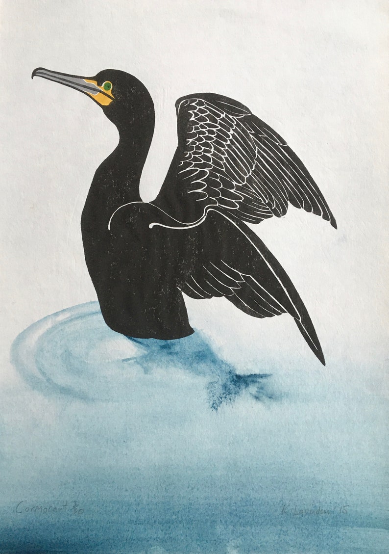woodcut print Cormorant