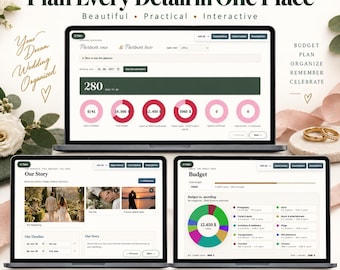 Interactive Wedding Planner, Printable PDF, Budget, Guest List, Seating Chart and Vendor Checklist