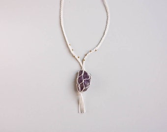 Amethyst necklace, Macrame necklace, Boho necklace, Bohemian