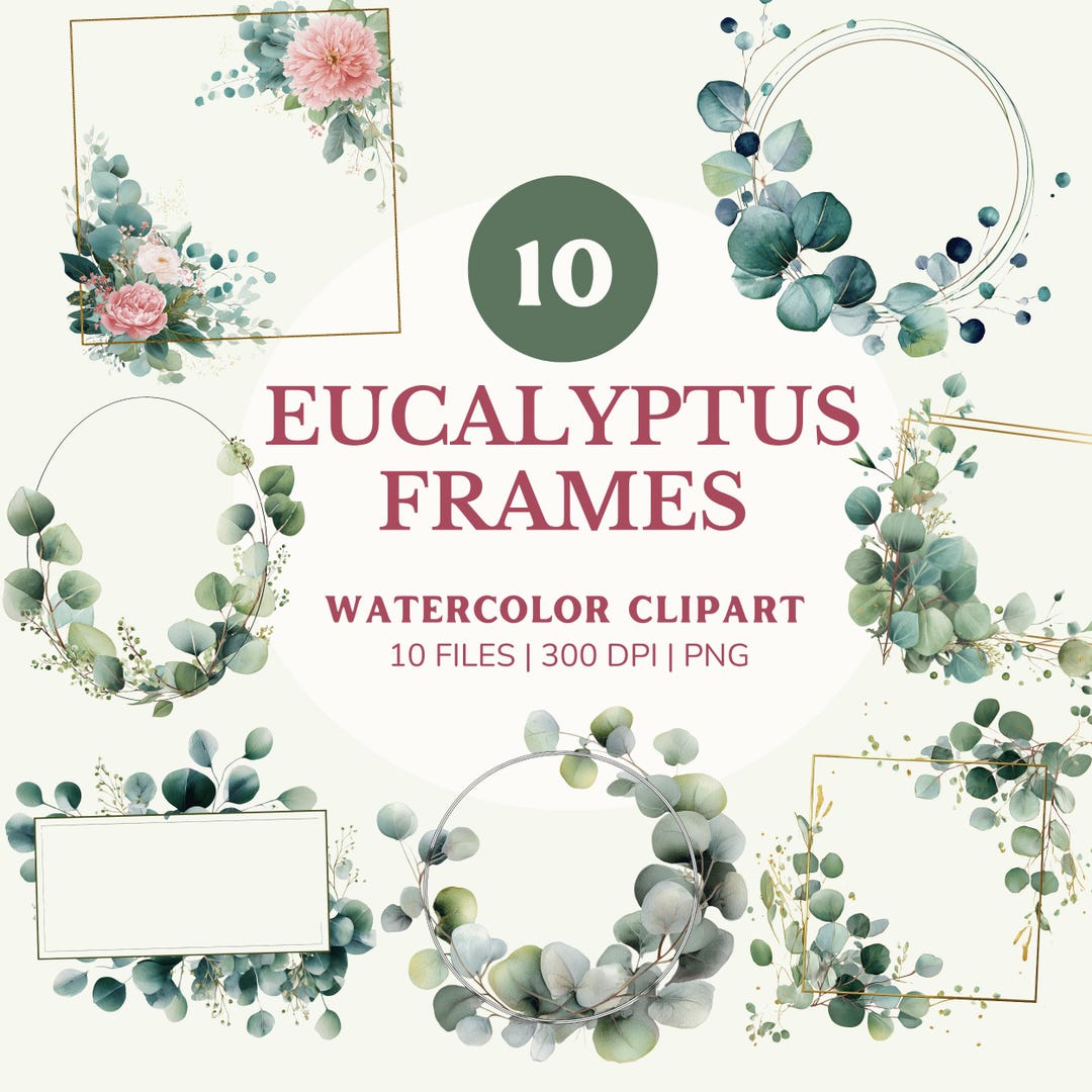 Eucalyptus Frames Png, Watercolor Clipart, Greenery Wreaths, Digital ...