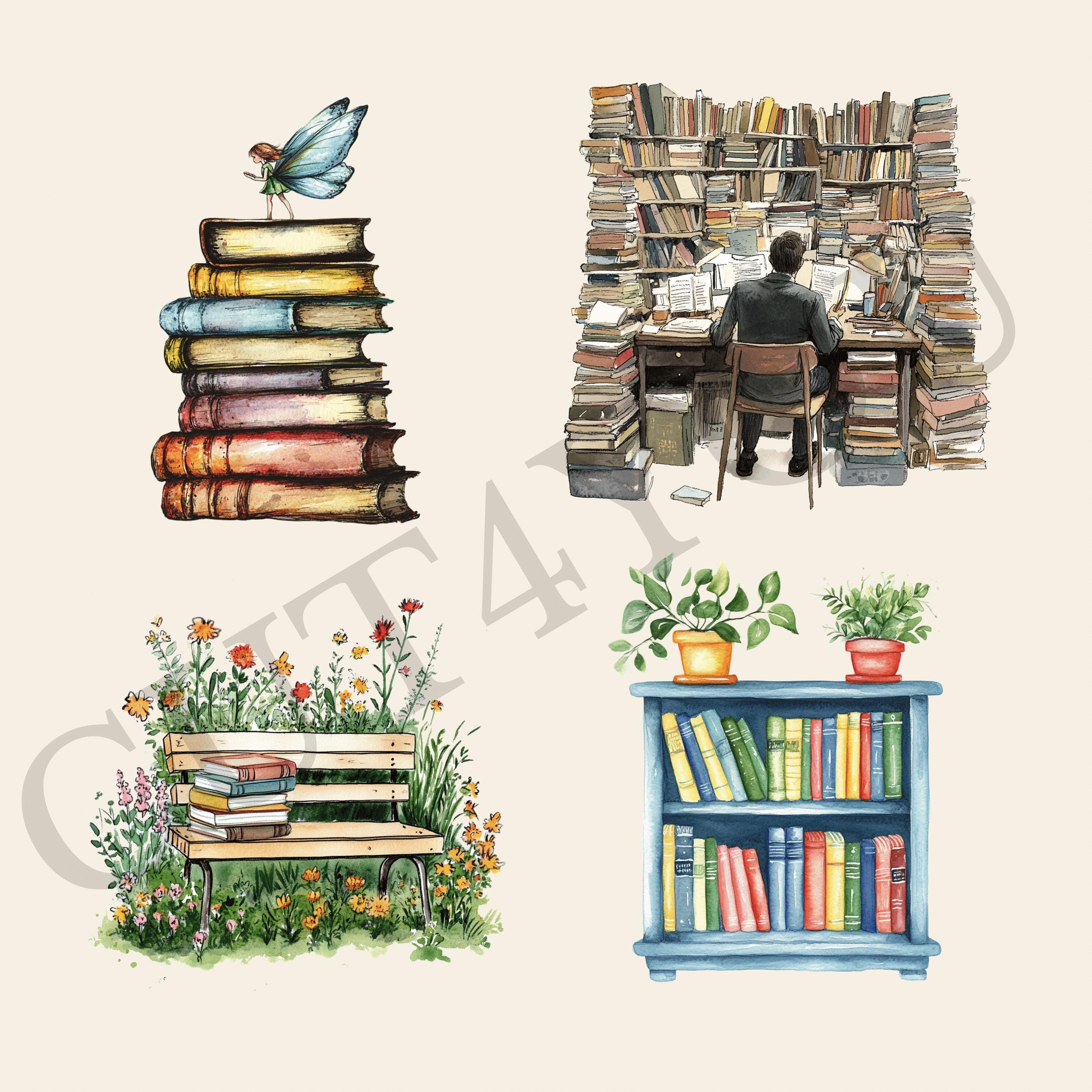 Watercolor Books Digital Downloads, Painted Literary Clipart, PNG Book ...