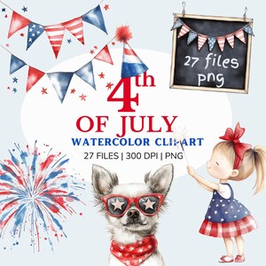 4th of July Clipart - Watercolor Patriotic Images, Independence Day Digital Download, Cute July 4th Graphics, fourth of july, american flag