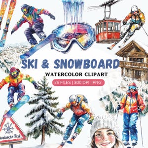 Clipart ski et snowboard aquarelle, snowboard png, clipart nature ski, clipart ski, clipart vacances, usage commercial, sports d'hiver png thumbnail