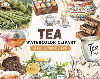 Watercolor tea clipart, tea png, ,tea bag clipart, tea drinker clipart, tea graphics ,tea party clipart, tea printables, tea scrapbooking