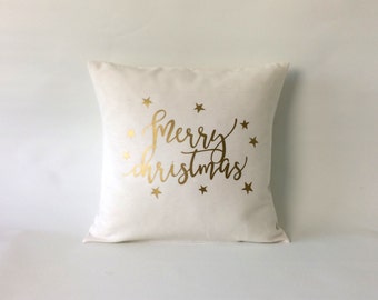 Holiday pillow cover, farmhouse style - Merry christmas - christmas pillow cover - christmas cushion - rustic christmas pillows - gold