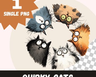 Quirky Cats Clipart, Cute Cartoon Cat Graphics, Funny PNG Illustrations, Instant Download, Commercial Use, Whimsical Cat Art, Cats PNG