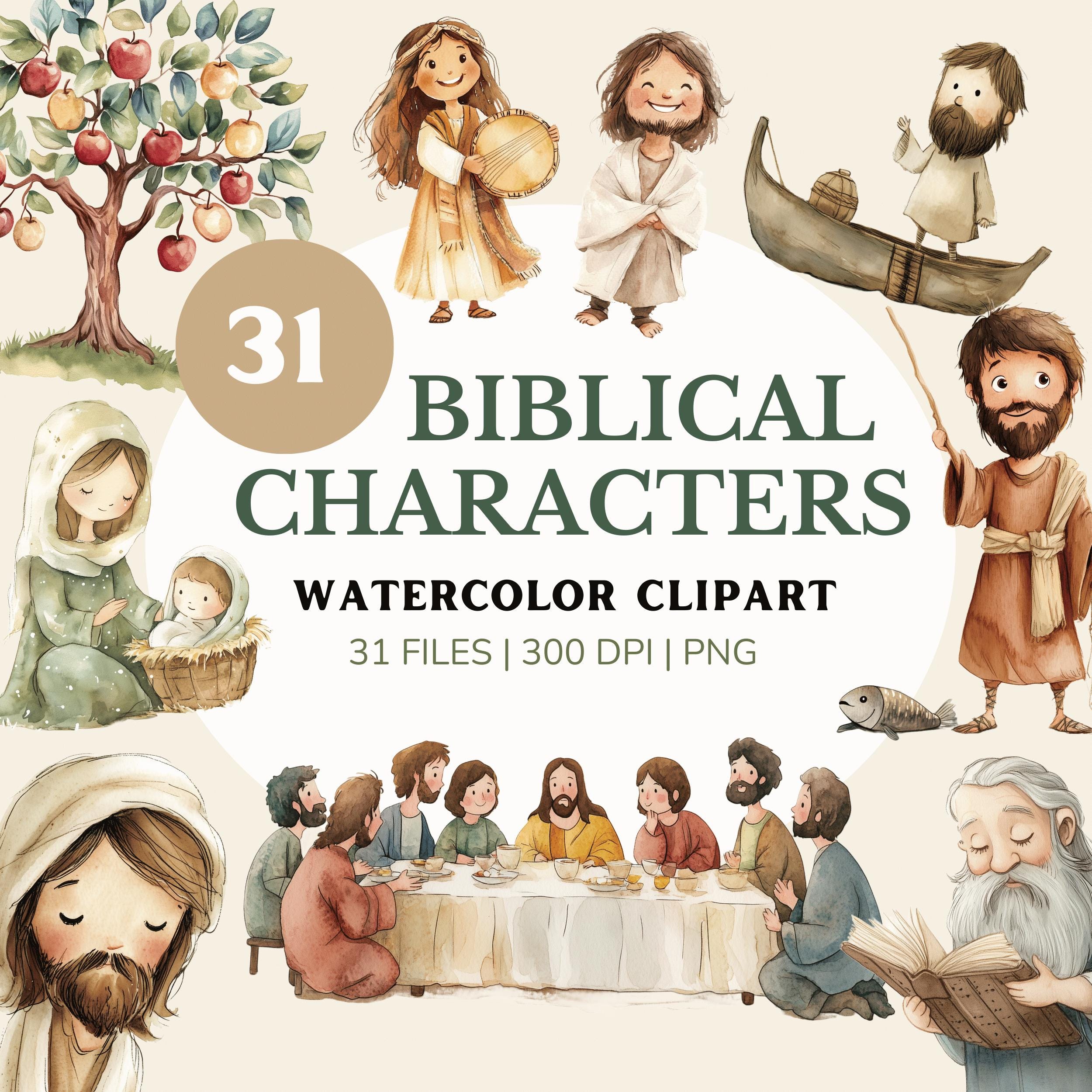 Watercolor Biblical Characters clipart, Sunday School png, Christianity imagaes, Religious, Kids Bible Study, Instant Download, Jesus