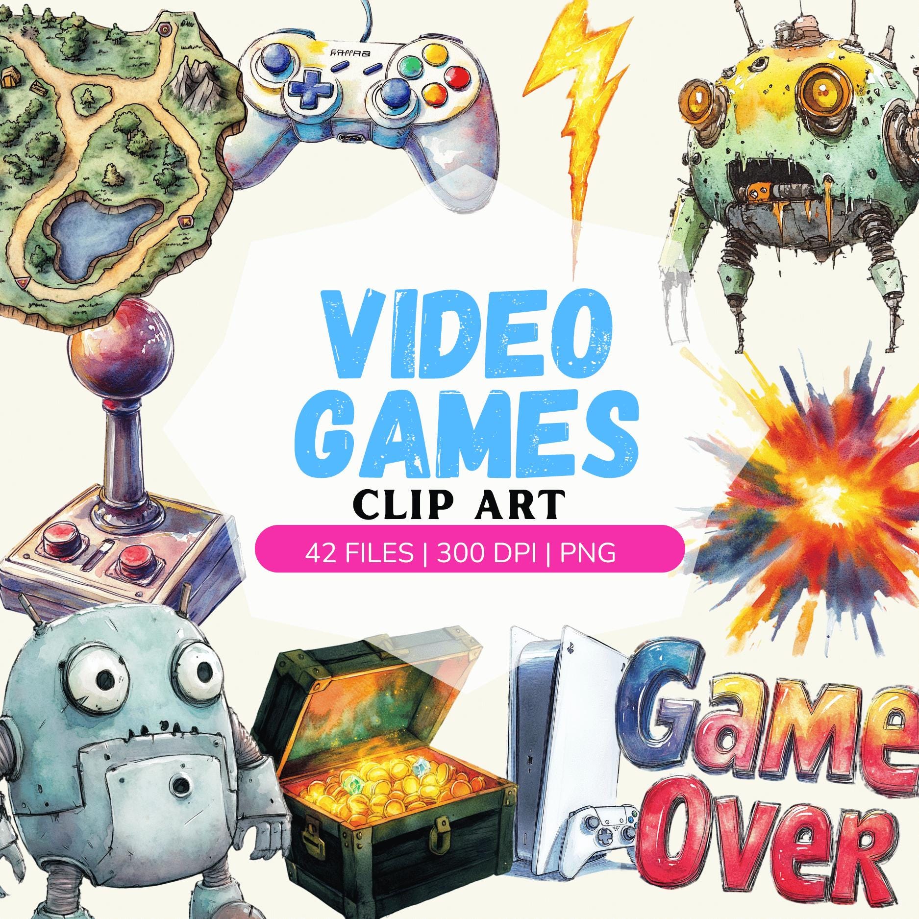 Watercolor Video Games Png, Arcade Game Clipart, Computer Clipart ...