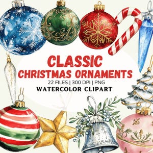Watercolor christmas ornaments clipart, Christmas balls, xmas decoration, winter clipart, christmas tree baubles, xmas clipart, holidays png
