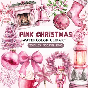 Watercolor christmas clipart, christmas png, cozy christmas, girly christmas, pink holiday png ,pink christmas images, pink winter clipart