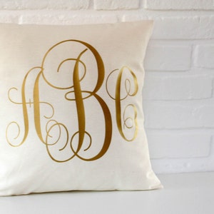 Personalized Monogrammed pillow Gold throw pillow cover 16x16 18x18 20x20 24x24 Monogram Pillow Cushion Gold Monogram image 2