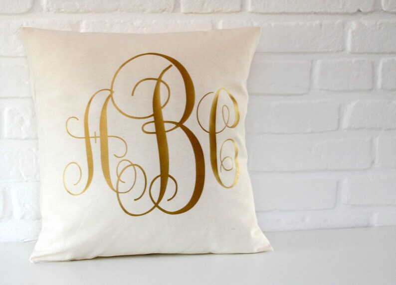 Personalized Monogrammed pillow Gold throw pillow cover 16x16 18x18 20x20 24x24 Monogram Pillow Cushion Gold Monogram image 2