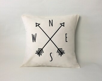 Compass Pillow cover, arrow pillow, farmhouse style pillow, rustic decor 16x16, 18x18, 20x20, 24x 24, 26x26, accent pillow, farmhouse pillow