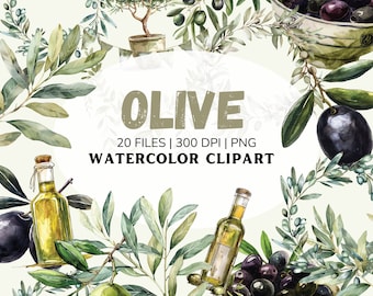 Olive watercolor clipart png - Olive Wreath Watercolor, Olive oil, tree, wedding clipart - round frame Instant Download Commercial Use
